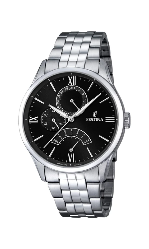 Festina Men's Quartz Watch with Black Dial Analogue Display and Silver Stainless Steel Bracelet F16822/4