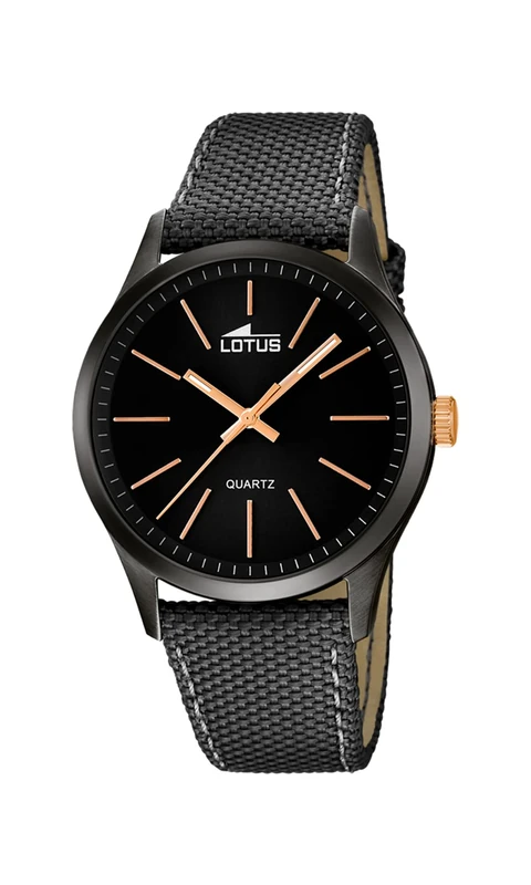Lotus Men's Quartz Watch with Black Dial Analogue Display and Grey Leather Strap 18165/2