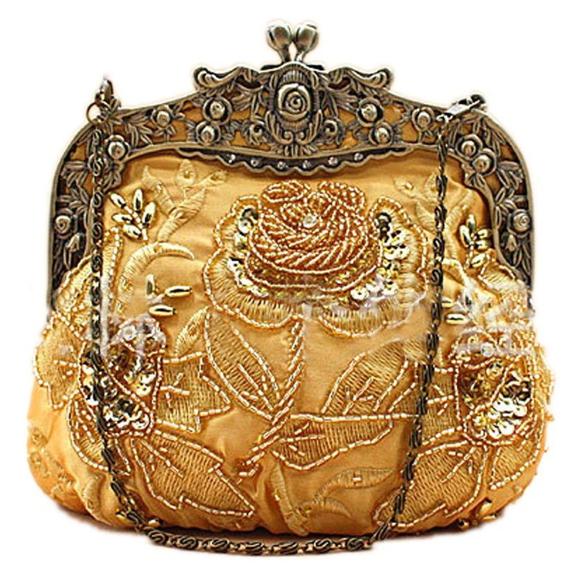 Belsen Women's Vintage Beaded Sequin Flower Evening Handbags, Gold, S