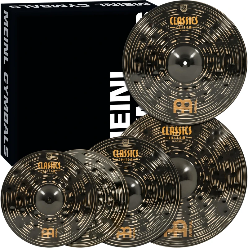 Meinl Cymbals Set Box Pack with 14” Hihats, 20” Ride, 16” Crash, Plus a FREE 18” Crash – Classics Custom Dark – Made In Germany, TWO-YEAR WARRANY (CCD460+18)