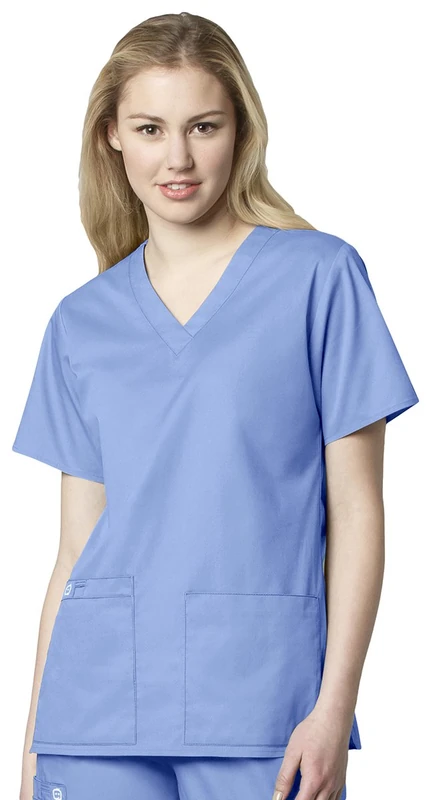 WonderWink 101XCEIL5XL WonderWORK Women's V-Neck Top, Ceil Blue, Extended-5XL Size