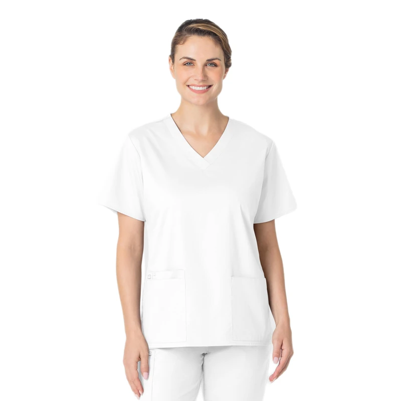 WonderWink 101XWHIT4XL WonderWORK Women's V-Neck Work Uniform Top, White, Extended-4XL Size