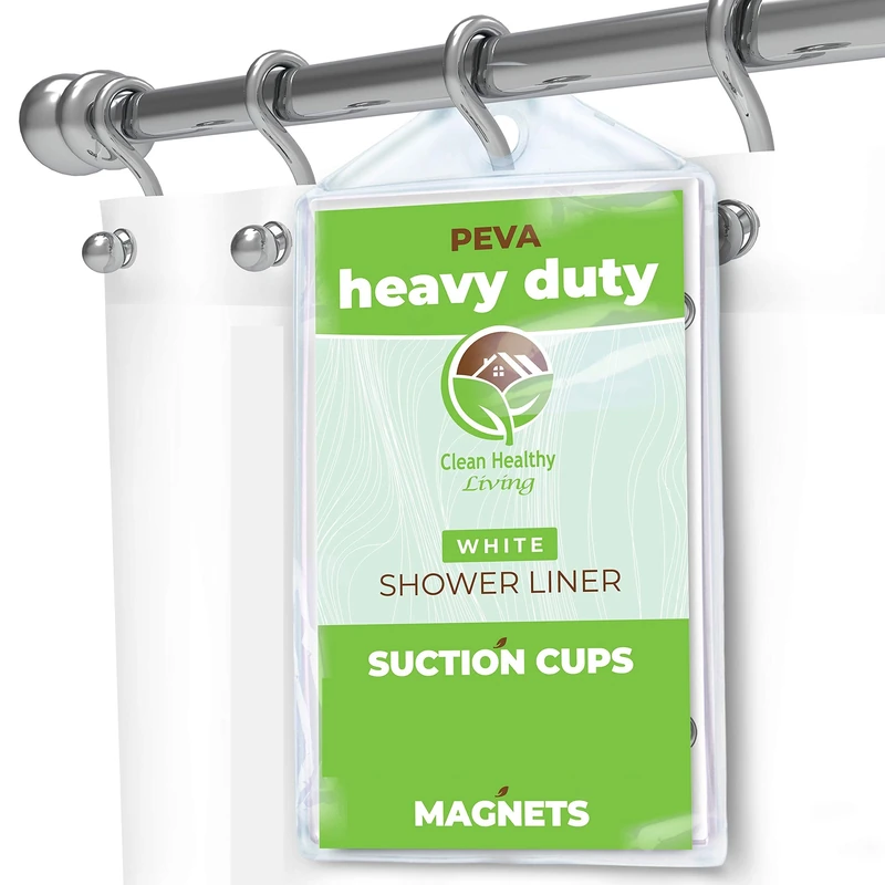Clean Healthy Living Heavy Duty PEVA Shower Liner/Curtain: Odorless & Anti Mold (with Magnets & Suction Cups). It's 70 x 71 in. long and Heavy Weight - White Color