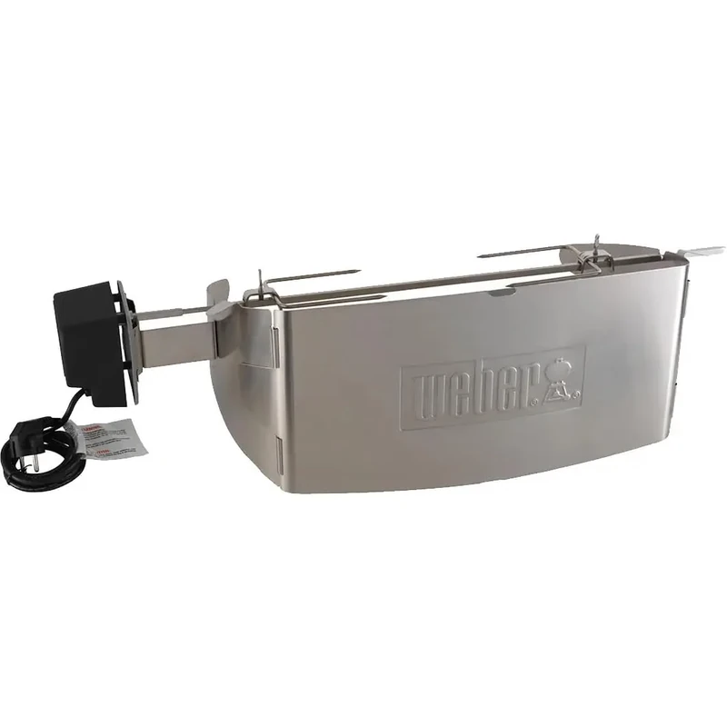 Weber rotisserie (length 66cm) for all Q100/120/1000/1200 models, with electric motor & two forks to secure the food, optimum for chicken or roasts - silver (17584)