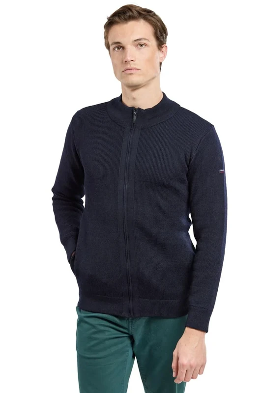 Armor Lux KERLOUAN Wool Plain Zip Cardigan, Rich Navy, L