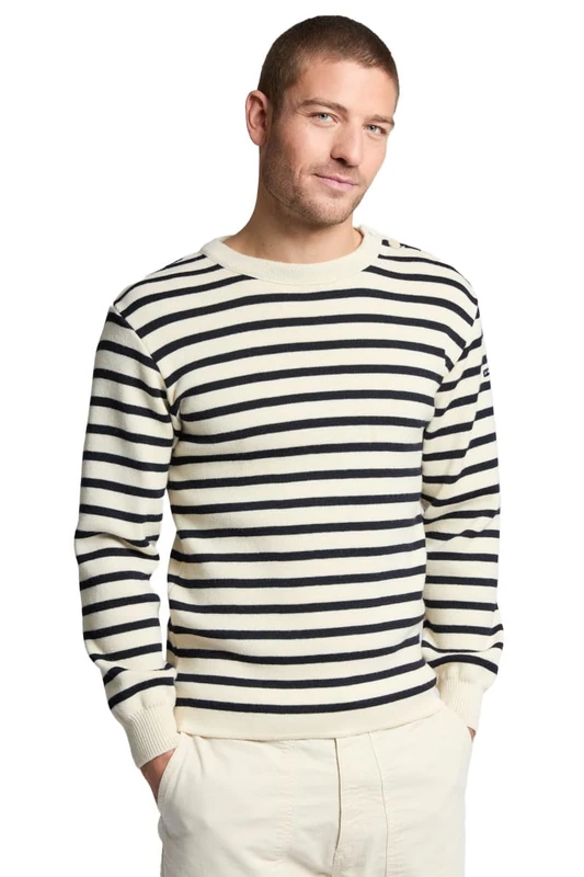 Armor Lux Men's Pull Marin Rayé Fouesnant Homme Jumper, Nature/Rich Navy, 2