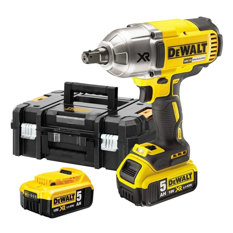 DEWALT DCF899P2 18 V 5.0 Ah Cordless Impact Wrench (Torque Max. 950 Nm, 1/2 Inch Outside Square Socket, Integrated LED Light, Includes 2X Batteries, System Quick Charger and TSTAK Box-II),DCF899P2-QW