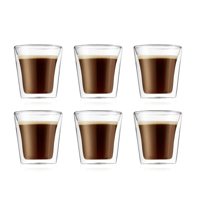 Bodum 10108-10-12 Canteen Set of 6 Glasses 0.1 L (3 oz) Double walled, clear, 16 cm x 24 cm x 8.7 cm