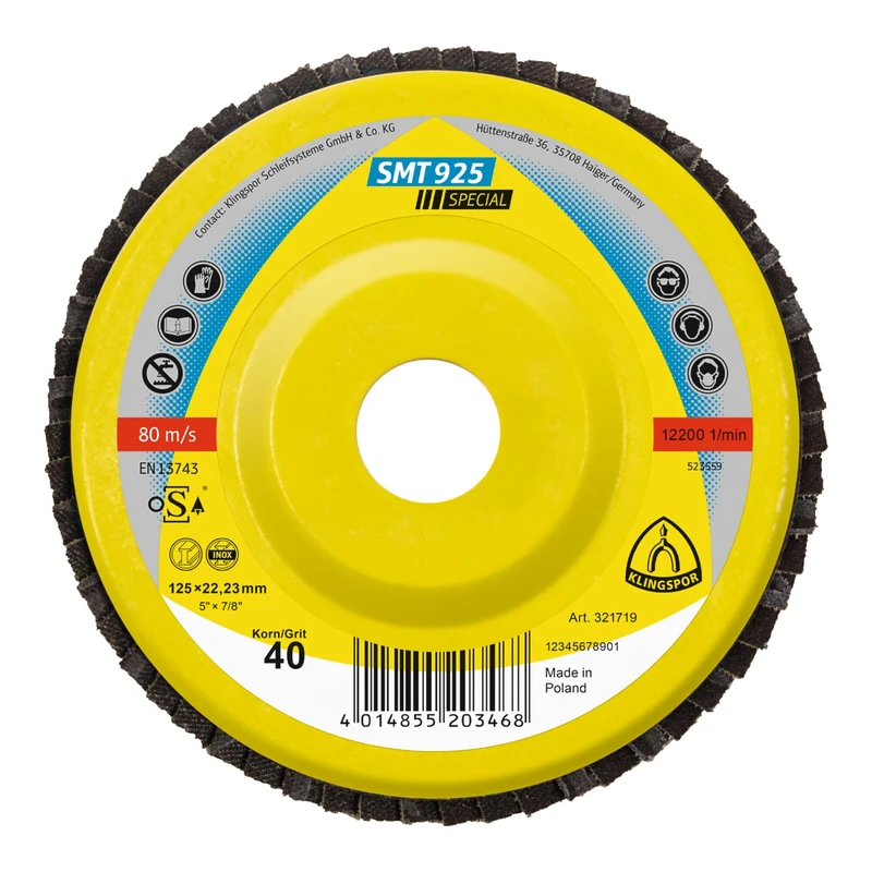 KLINGSPOR SMT 925 Abrasive Mop Disc 125 x 22,23 MM (Pack of 10) - 40–Grit Curved 321719 - Image 1