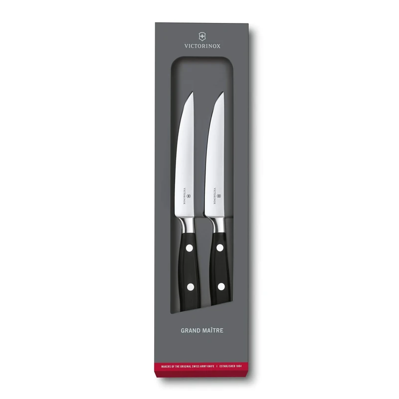 Victorinox Grand Maître, Steak Knife Set, 2 Pieces, Extra Sharp Blade, Straight Edge, 12 cm, Stainless Steel, Black