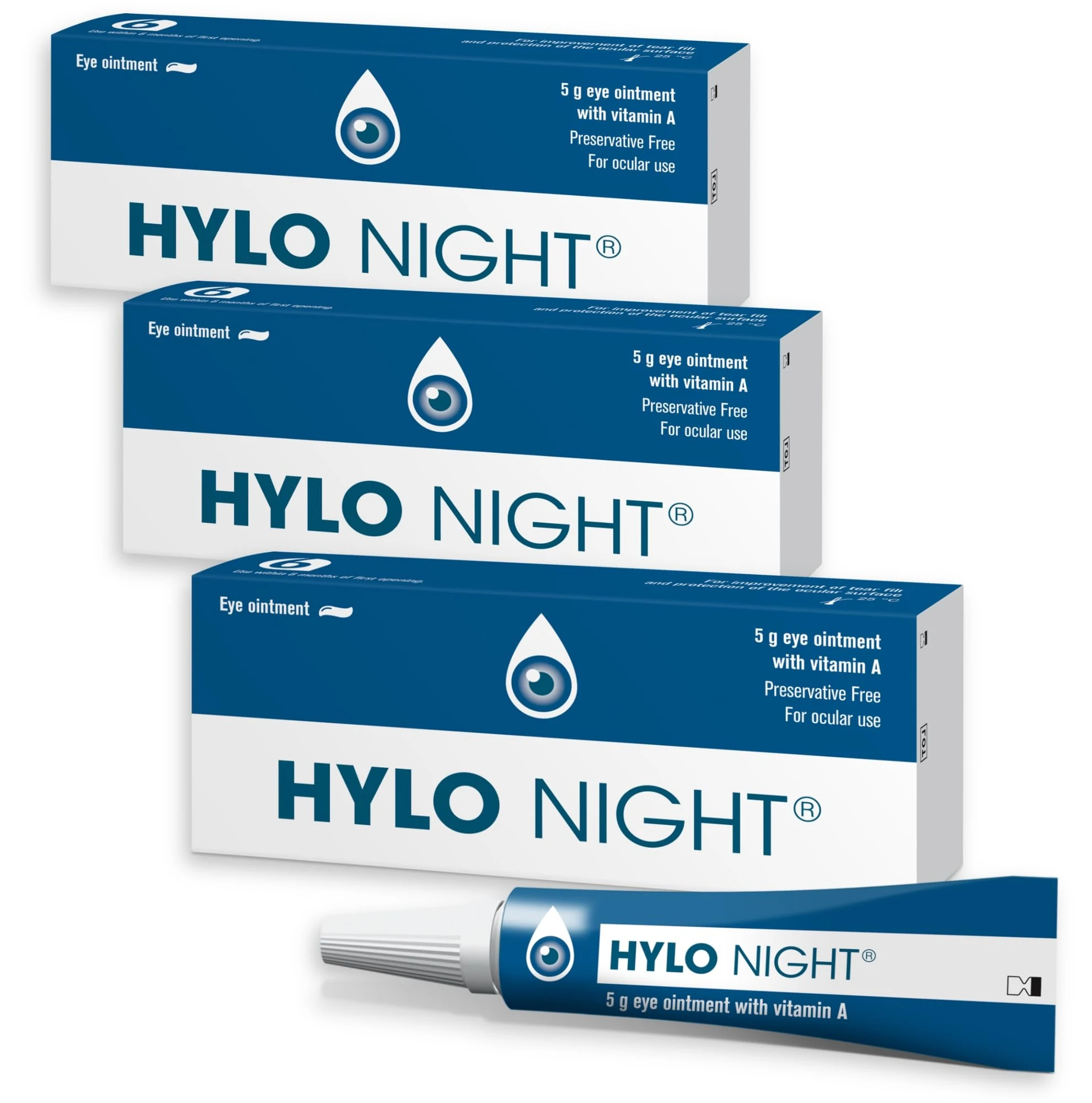 HYLO Night Eye Ointment - 3 Pack - Preservative & Phosphate-Free Eye Cream for Dry Eyes While Sleeping - 3x5g