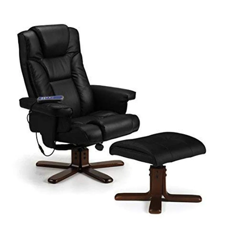 Julian Bowen Malmo Heat Massage Recliner and Footstool, Upholstered,Faux Leather, Black - Image 1