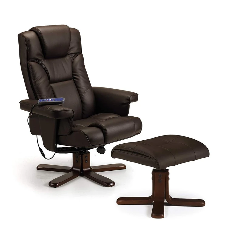 Julian Bowen Brown Upholstered Malmo Heat Massage Recliner and Footstool - Image 1