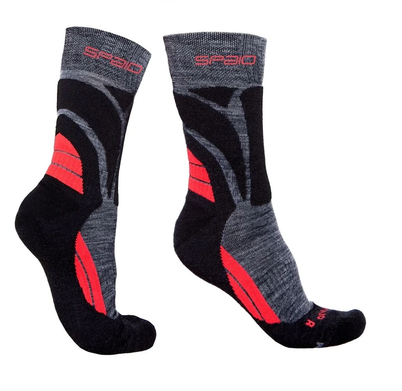SPAIO Men's Trekking Merino Socks - Black/Red, Size 35-37