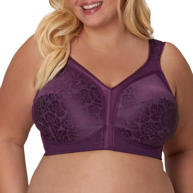Playtex Women's 18 Hour Comfort-Strap Wireless Bra, Full-Coverage Bra with 4-Way TruSupport, Single & 2-Pack, Plum Majestic, 42C