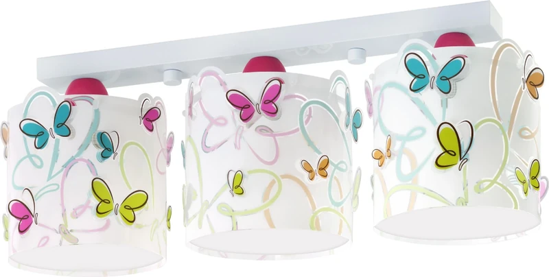 Dalber 62143 Butterfly 3 Light Ceiling Lamp, White/Pink/Blue/Green