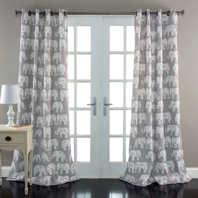 Lush Decor Elephant Parade Window Curtain Panel, 84" x 52", Gray - Image 1