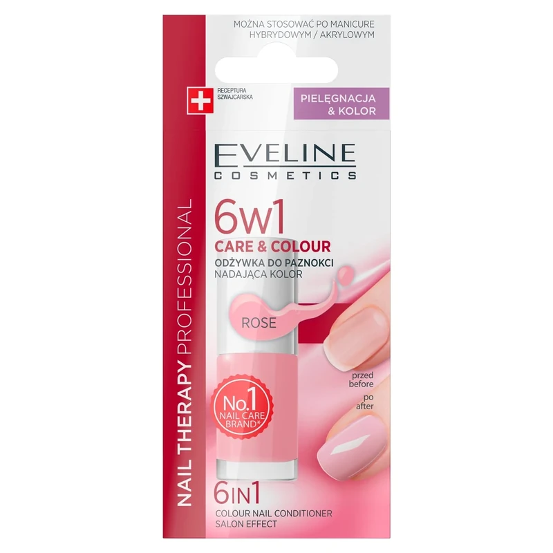 Eveline Cosmetics Nail Therapy Professional Concentrated Nail Conditioner with Color - Rose, 5ml | Colour&Double Strong™ Complex for Deep Nourishment and Protection