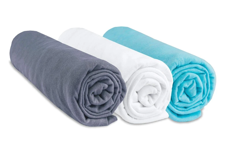 Lot de 3 Draps Housse Coton - 40 x 80/40 x 90 - Grey/White Turquoise - Image 1