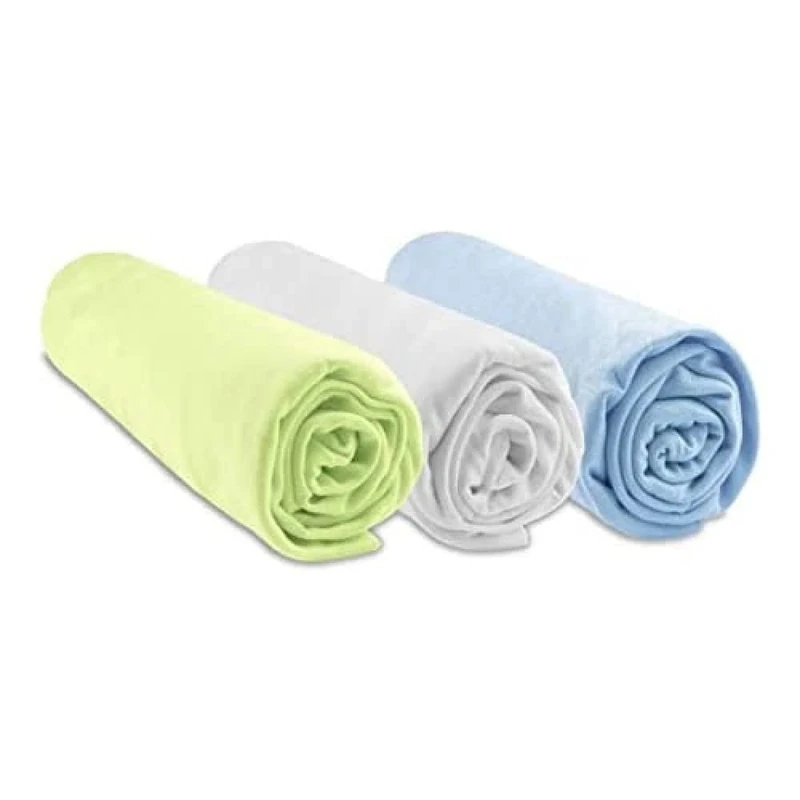 Set of 3 Fitted Sheets 70 x 140 cm for Baby Cot Cot 70 x 140 cm | Hypoallergenic Bamboo | Sky White Lime Green | Stretchy | Healthy Sleep | Brand Easy Dort | Oeko-Tex Certified | Made in Europe