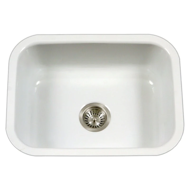 Houzer PCS-2500 WH Porcela Series Porcelain Enamel Steel Undermount Single Bowl Kitchen Sink, White