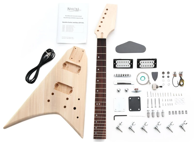 Rocktile 00038310 DIY Double Electric Guitar Construction Kit Do-It-Yourself, Basswood, Maple Screwed, Rosewood RR Style natural