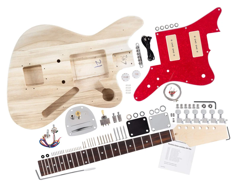 Rocktile 00038310 DIY Double Electric Guitar Construction Kit Do-It-Yourself, Basswood, Maple Screwed, Rosewood JAG Style