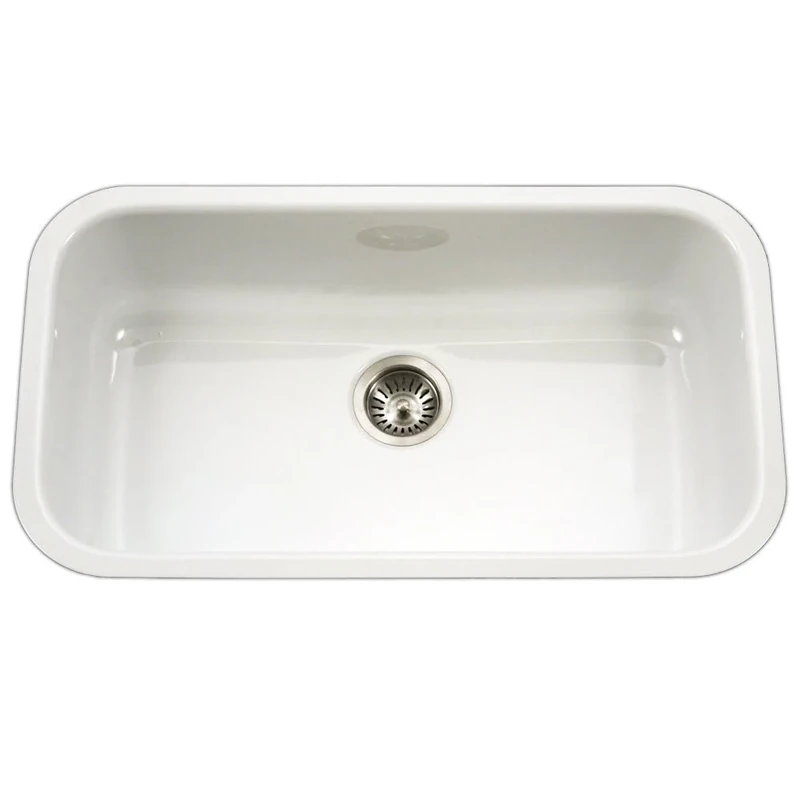 Houzer Porcela Series Porcelain Enamel Stainless Steel Undermount Single Bowl Kitchen Sink, Durable and Stylish Large Undermount Sink for Your Kitchen - PCG-3600 WH