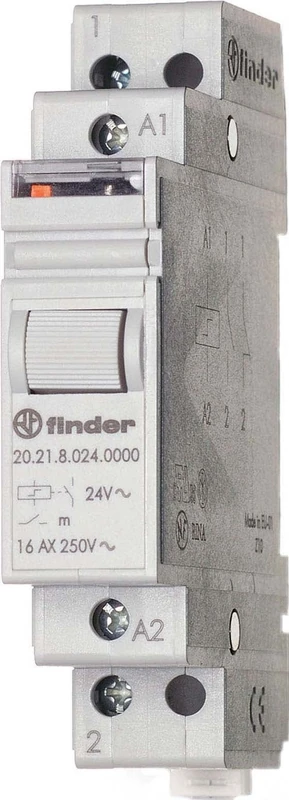 FINDER 20.21.8.230.4000 Power Relay, 20 Series, SPST-NO, 230 VAC, 16 A, DIN Rail