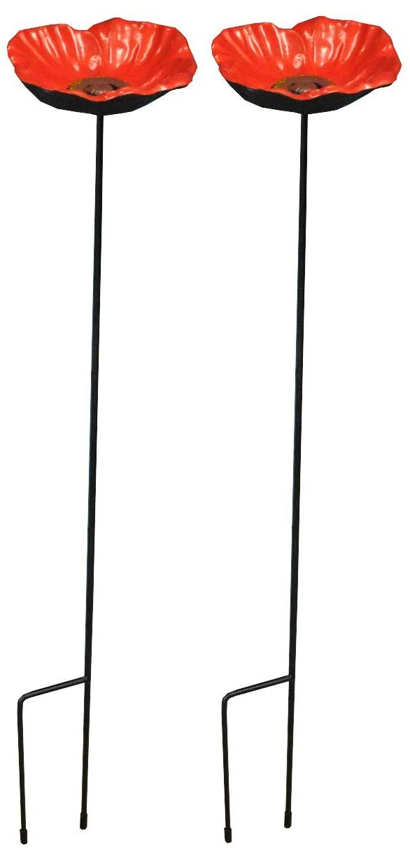 Selections Wild Bird Poppy Flower Dish Bird Feeder in Cast Iron - Pack of 2