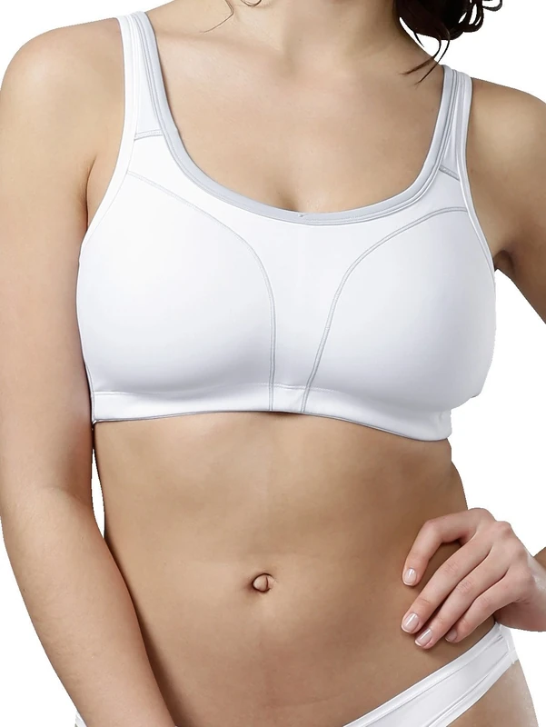 Susa Move High Women's Sports Bra Without Underwire, Women's Bras with Preformed Cups, Sports Crop Top Bra, Strong Hold, Transports Sweat Reliably, White-Grey, 46 A