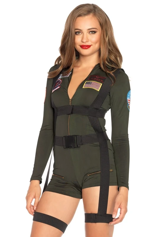 Leg Avenue TG8549001143 Top Gun Short Romper Costume Adult Sized, Solid, Khaki, Small