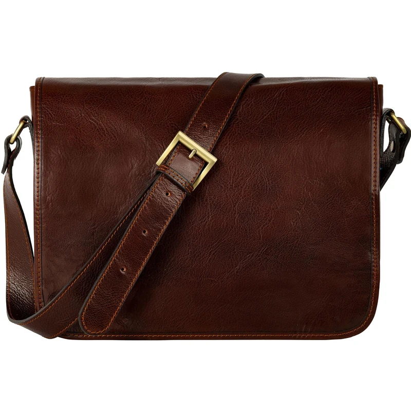 Time Resistance Leather Messenger Bag - Handmade Crossbody Bag - Shoulder Bag Made in Italy (Brown)