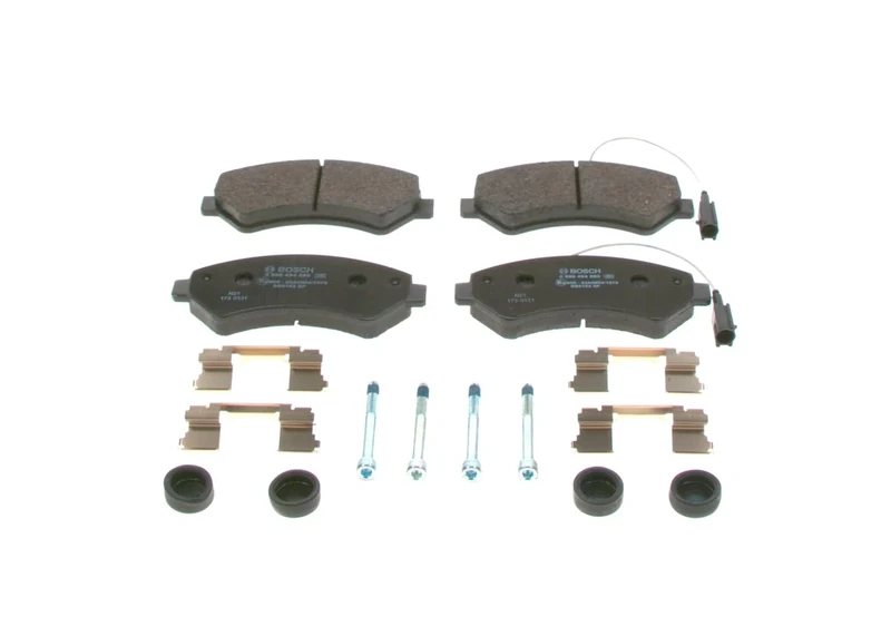 Bosch BP1501 - Brake Pads Car Front Axle - Bosch Quality - Reduced Noise and Dust - ECE-R90 Certified - Copper-Free - 1 Set of 4 Pads - With Accessories