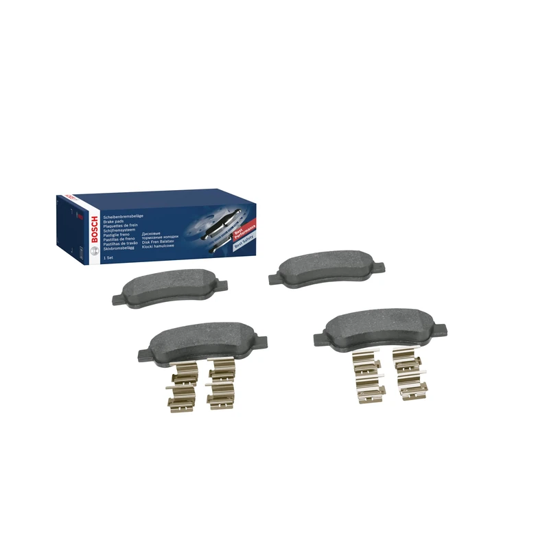 Bosch BP1020 - Brake Pads Car Rear Axle - Bosch Quality - Reduced Noise and Dust - ECE-R90 Certified - Copper-Free - 1 Set of 4 Pads - With Accessories