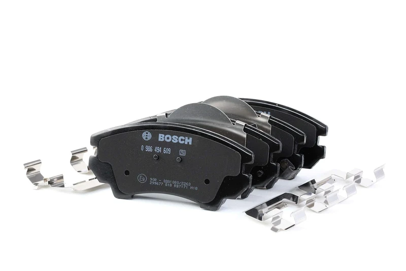 Bosch BP1187 - Brake Pads Car Front Axle - Bosch Quality - Reduced Noise and Dust - ECE-R90 Certified - Copper-Free - 1 Set of 4 Pads - With Accessories