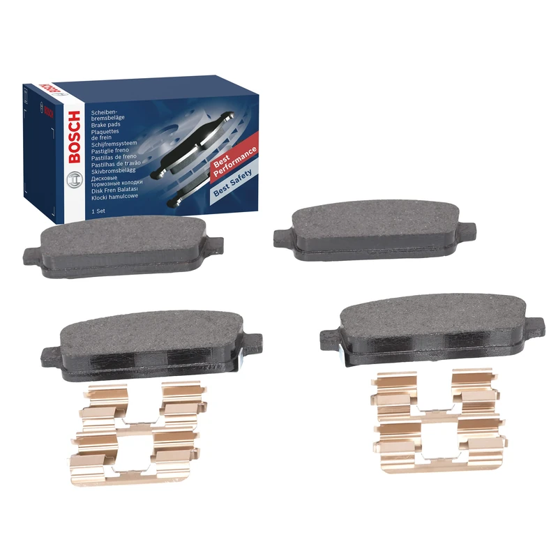Bosch BP1357 - Brake Pads Car Rear Axle - Bosch Quality - Reduced Noise and Dust - ECE-R90 Certified - Copper-Free - 1 Set of 4 Pads - With Accessories - Image 1