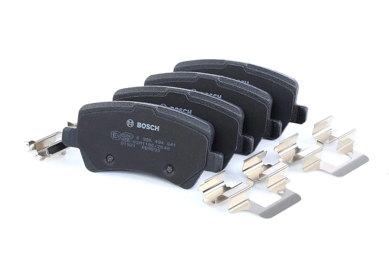 Bosch BP1120 - Brake Pads Car Rear Axle - Bosch Quality - Reduced Noise and Dust - ECE-R90 Certified - Copper-Free - 1 Set of 4 Pads - With Accessories