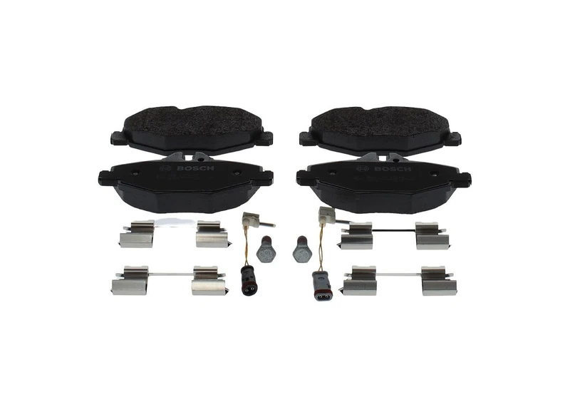 Bosch BP1197 - Brake Pads Car Front Axle - Bosch Quality - Reduced Noise and Dust - ECE-R90 Certified - Copper-Free - 1 Set of 4 Pads - With Accessories