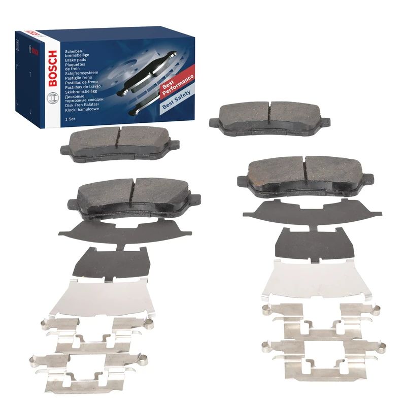 Bosch Automotive 0986494652 Rear Low Metallic Brake Pads with Accessories and Anti-Squeak Plate, Van 0 986 494 652, black