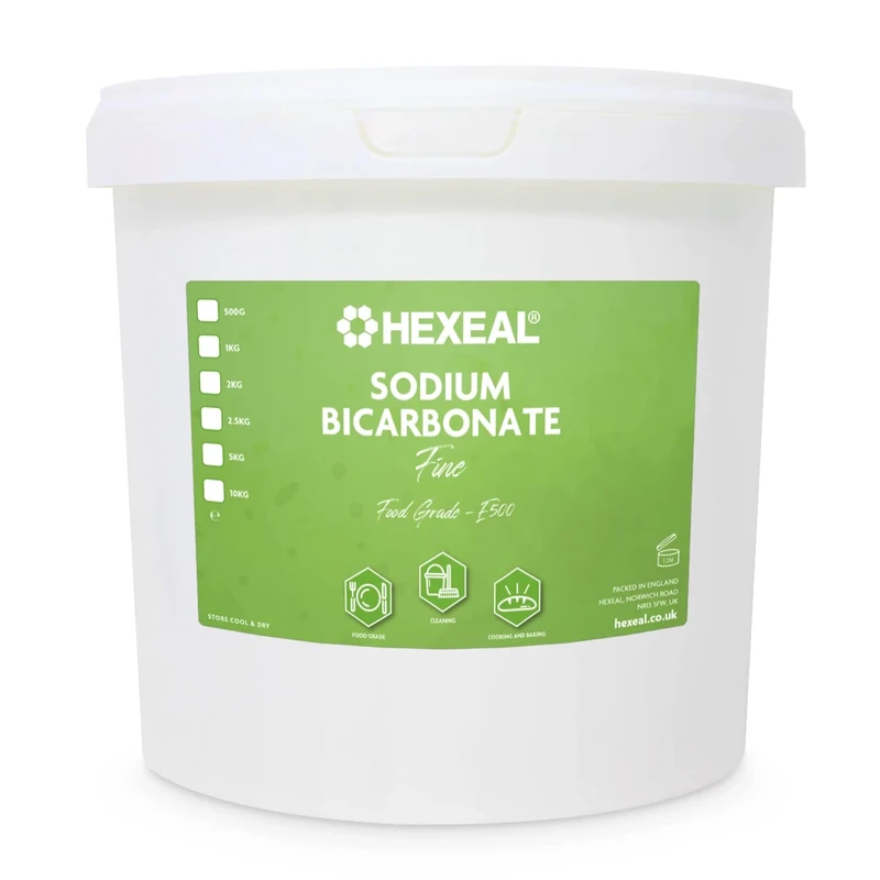 Hexeal Sodium Bicarbonate 5kg – 5kg Bucket of Food Grade Baking Soda for Cooking, Baking, Home Cleaning & Bath Bombs – Fine Powder, Deodorises & Removes Grime – FCC E500