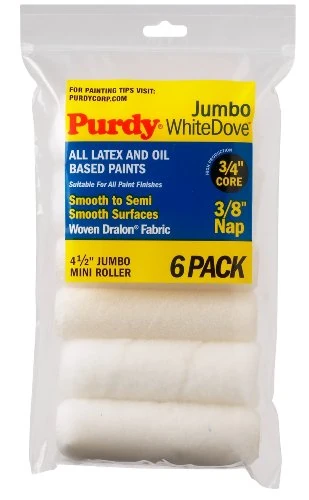 Purdy 140624612 White Dove with 3/8" Jumbo Mini Roller Replacements (Case of 6), 4-1/2"