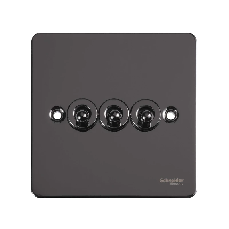 Schneider Electric GU1232TBN Ultimate Flat Plate, Black Nickel, 16 AX, 3 Gang Toggle 2 Way Light Switch