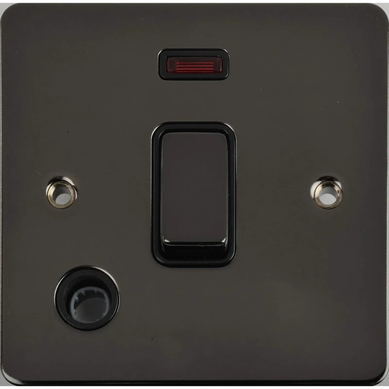 Schneider Electric Ultimate Flat Plate - Single Light Switch, with Flex Outlet and Neon Indicator, Double Pole, 20AX, GU2214BBN, Black Nickel with Black Insert
