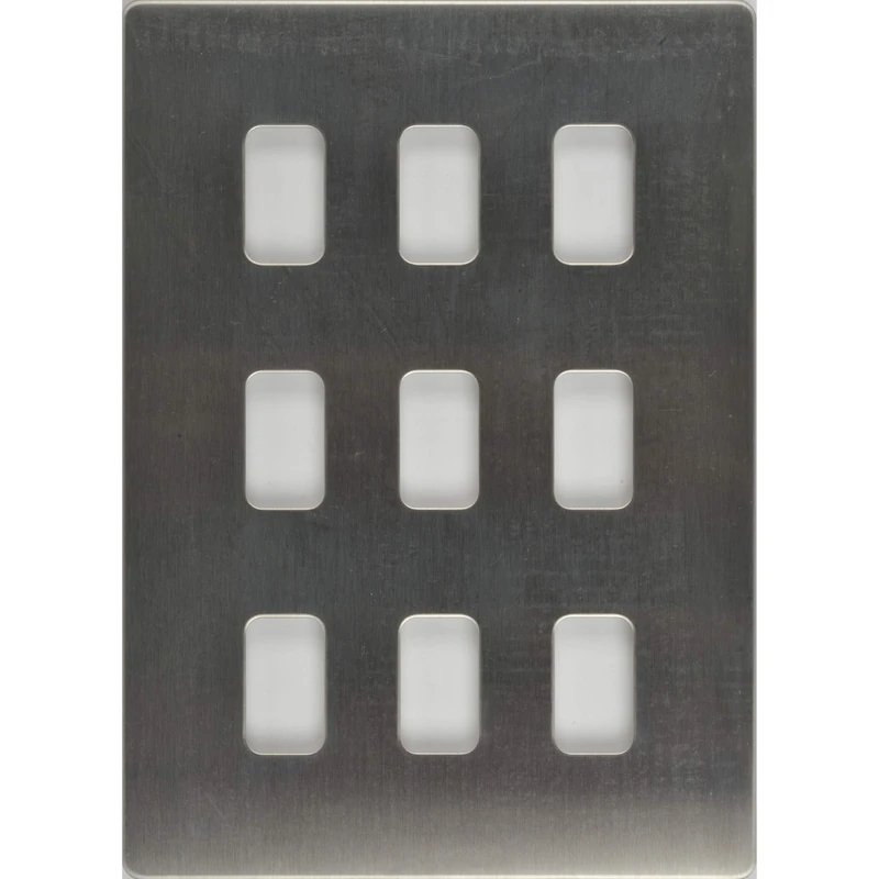 Schneider Electric Ultimate Screwless Flat Plate - 9 Gang Grid Faceplate, with Mounting Frame, GUGS09GSS, Stainless Steel