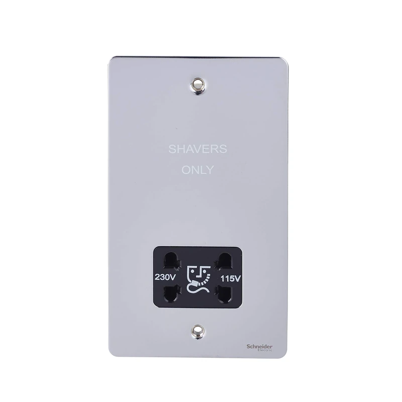 Schneider Electric Ultimate Flat Plate - Double Shaver Socket, Dual Voltage, 115/230V GU7290BPC, Polished Chrome with Black Insert