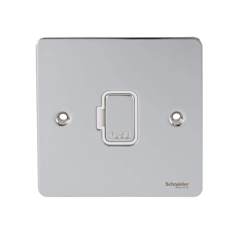 Schneider Electric Ultimate Flat Plate - Unswitched Fused Connection Unit, 13 A, GU5200WPC, Polished Chrome with White Insert