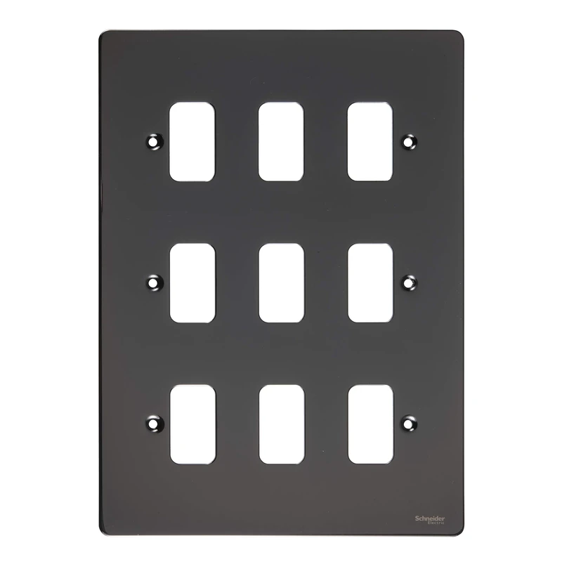 Schneider Electric Ultimate Flat Plate - 9 Gang Grid Faceplate, with Mounting Frame, GUG09GBN, Black Nickel