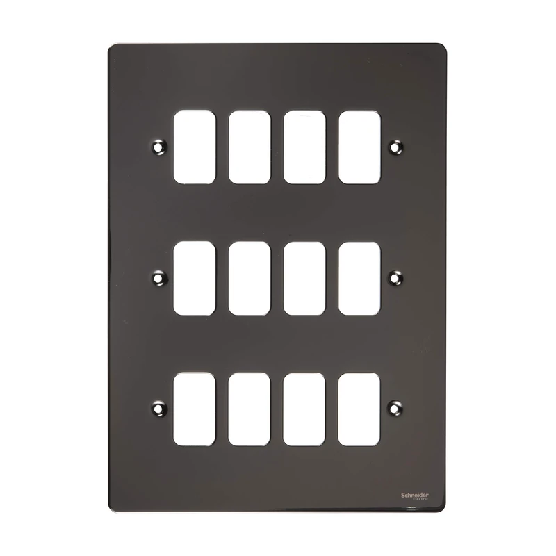 Schneider Electric Ultimate Flat Plate - 12 Gang Grid Faceplate, with Mounting Frame, GUG12GBN, Black Nickel
