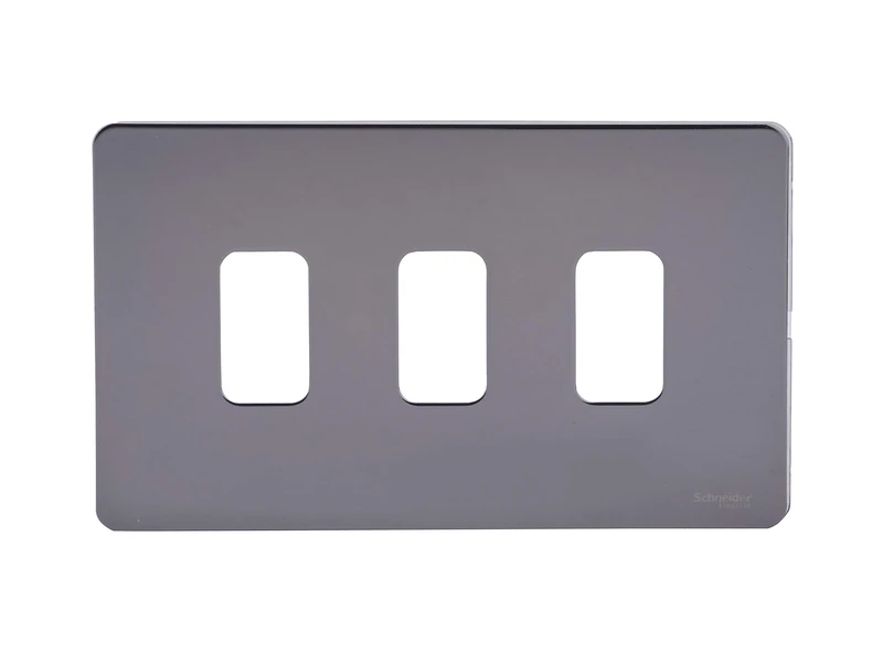 Schneider Electric Ultimate Screwless Flat Plate - 3 Gang Grid Faceplate, with Mounting Frame, GUGS03GBN, Black Nickel, Pack of 5